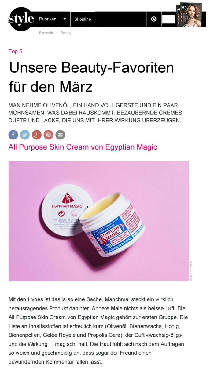 Egyptian Magic unter den Top 5 Beauty-Favoriten im Style Magazin