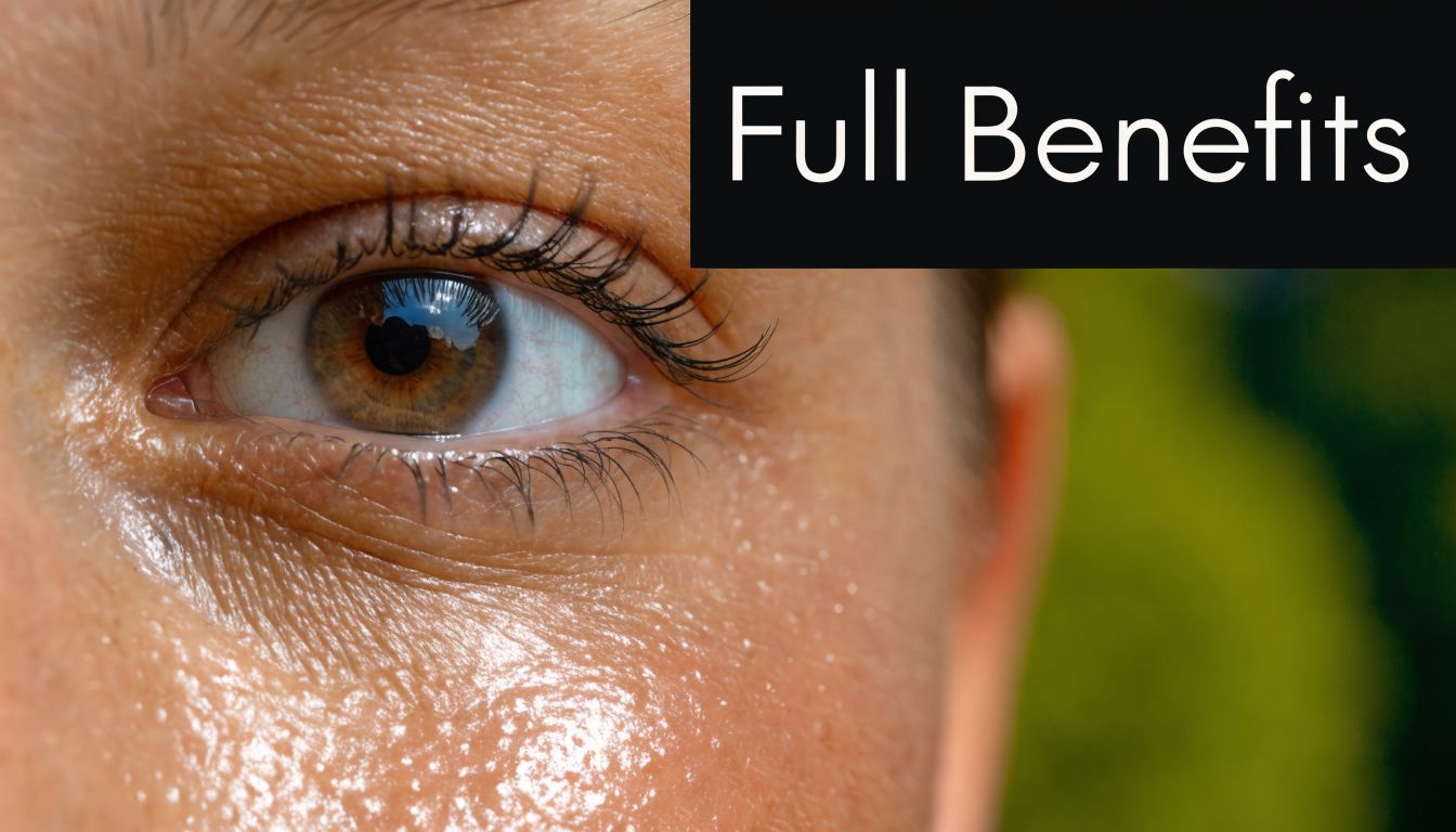 A close-up view of a person's eye area to illustrate the skin benefits of caffeine eye cream.
