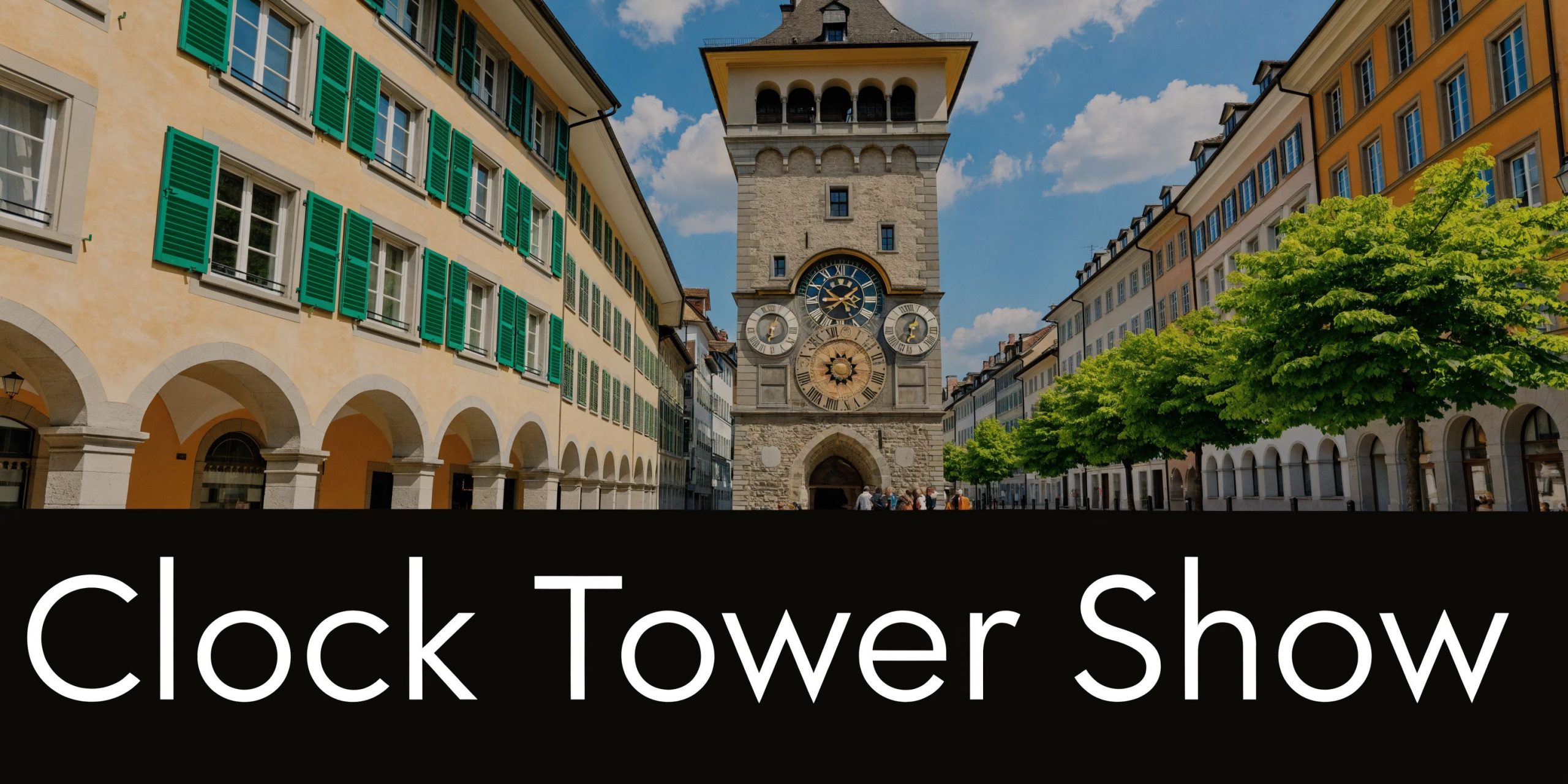 The historic Zytglogge clock tower stands between vibrant yellow buildings in the city center of Bern, Switzerland.