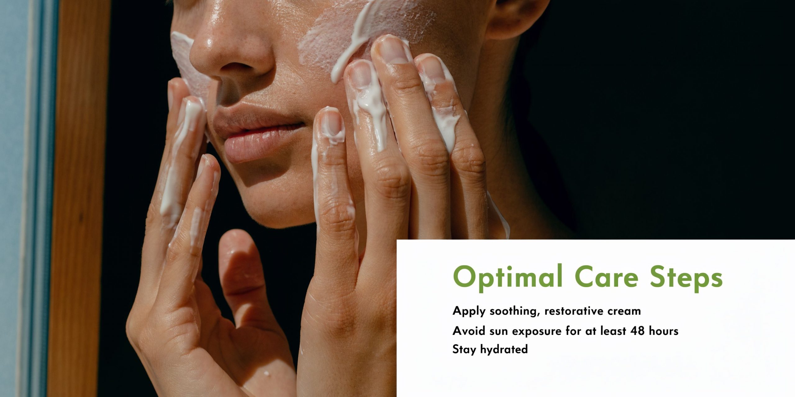 A person applying a soothing restorative cream to their face as part of post-treatment skincare.