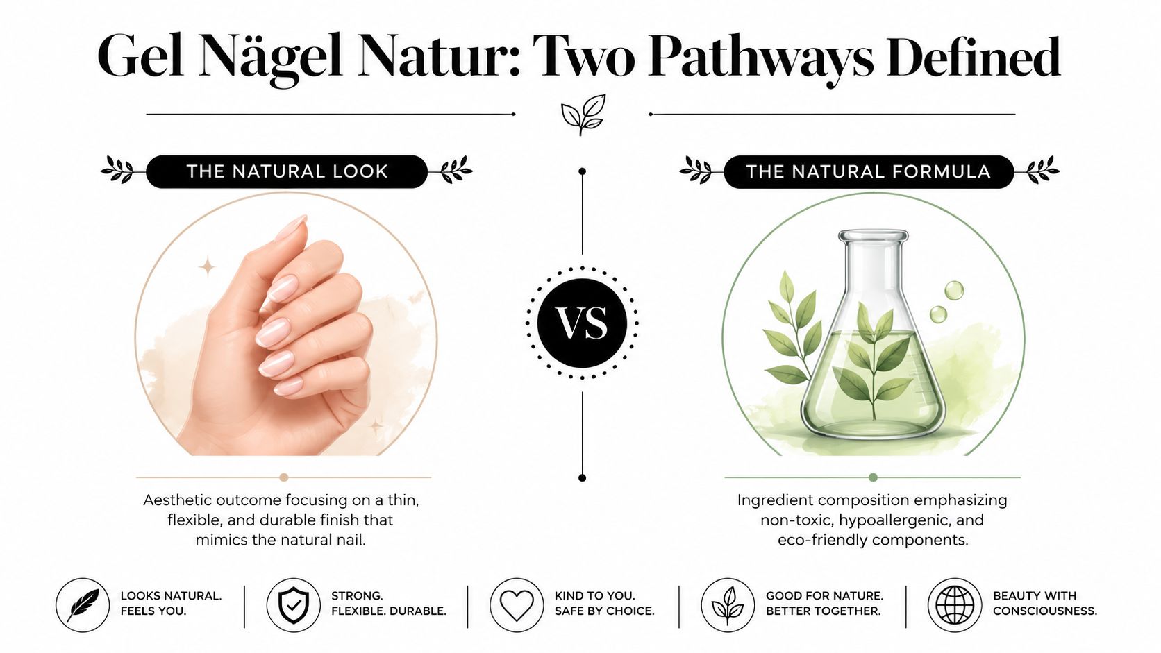An infographic titled Gel Nägel Natur comparing the natural look of nails with a natural ingredient formula.
